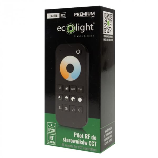 LED strip fjernbetjening RT2 RF til CCT controllere touch sort Ecolight