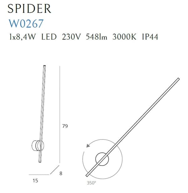 Sort moderne væglampe justerbar SPIDER LED 8.4W W0267 Maxlight