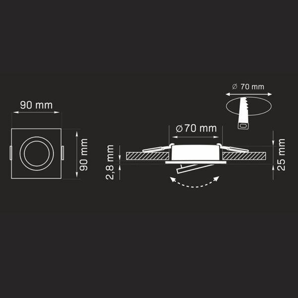 Firkantede sorte LED-armaturer 3-pak OLIN 305879 Polux