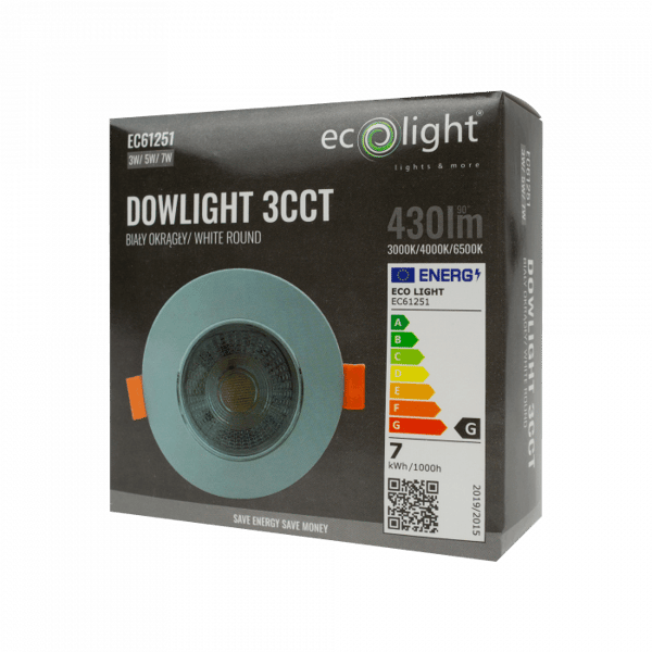 Infälld LED-spotlight 3W/5W/7W CCT vit rund Ecolight