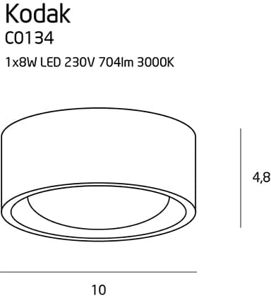 Modern vit rund takspotlight KODAK LED 8W C0134 Maxlight