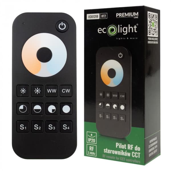 LED strip fjernbetjening RT2 RF til CCT controllere touch sort Ecolight