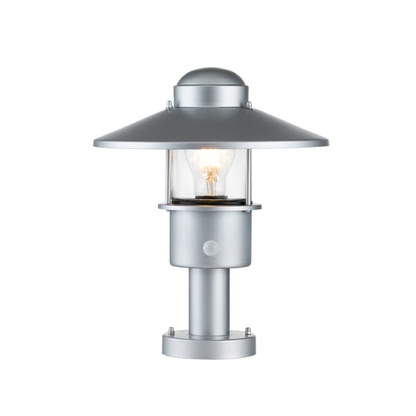 Utomhus sockellampa med sensor silver E27 60W Klampenborg Elstead