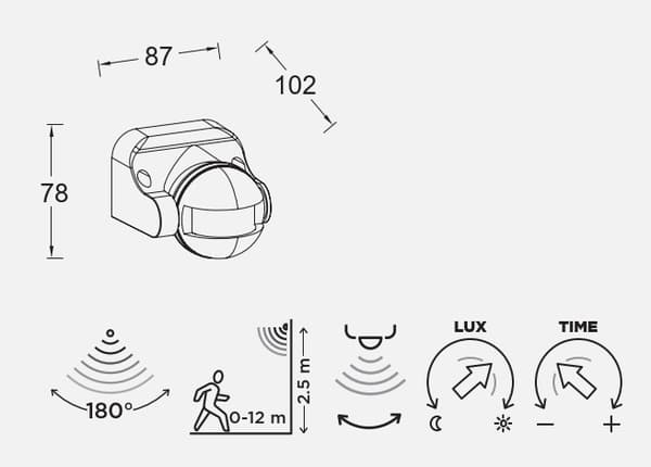 Utomhus infraröd rörelsesensor 12m SPHERE Lutec 9701601330