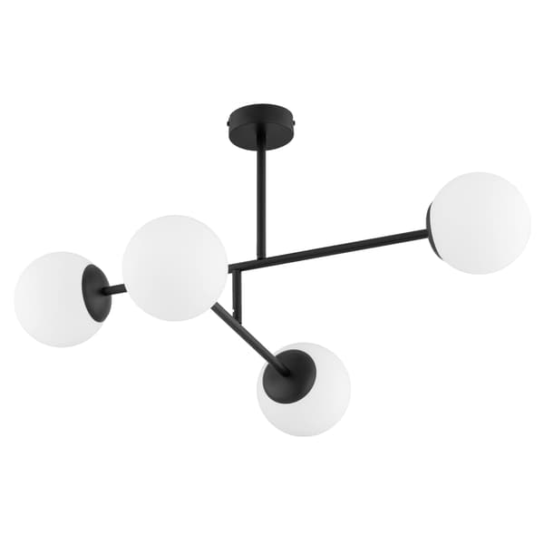Sort loftlampe molekyler hvide glaskugler til stuen 4xE14 10W DILON Alfa