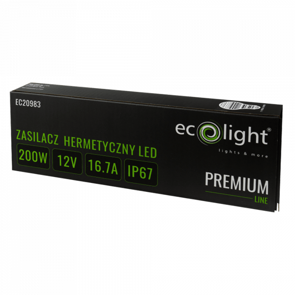 LED-strip strømforsyning hermetisk PREMIUM 200W 12V IP67 Ecolight