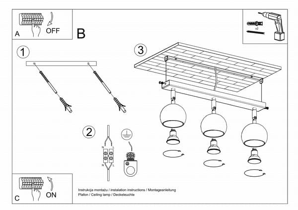 Loftlampe OCULARE 3 Sort Sollux Lighting SL.0445