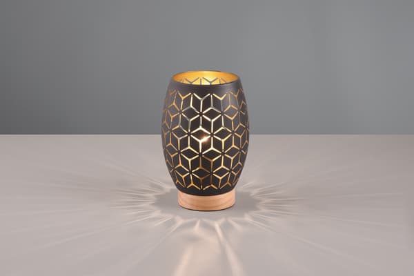 Bordlampe med mønster sort træfod E27 Bidar RL