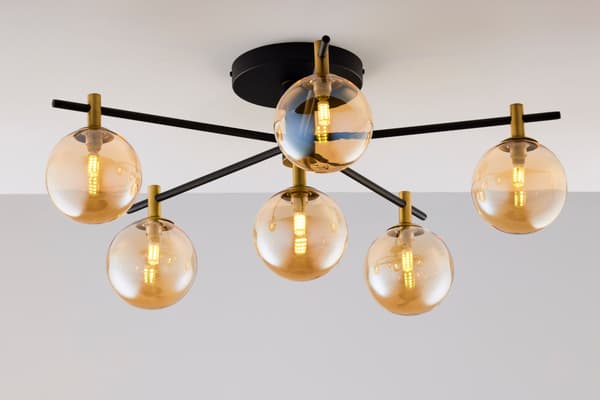 Loftlampe moderne sort-guld glaskugler rav 6xG9 14W FIGARO Jupiter