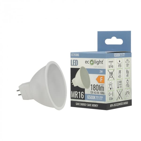 Ecolight välkkymätön LED-kohdevalaisin MR16 2W 12V 6500K 160lm