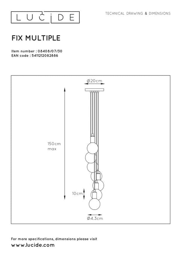 Lucide E27 60W FIX MULTIPLE 08408/07/30 Lysekrone