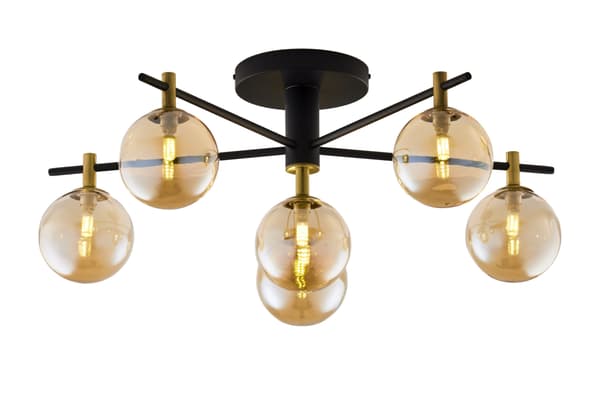Loftlampe moderne sort-guld glaskugler rav 6xG9 14W FIGARO Jupiter