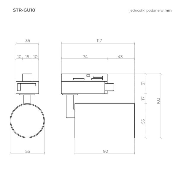 GU10 10W guld X-Line spårstrålkastare DPM