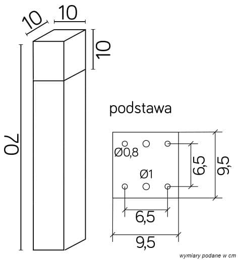 70 cm lysstolpe 1xE27 sort IP44 SU-MA Cube CB-MAX 700 BL
