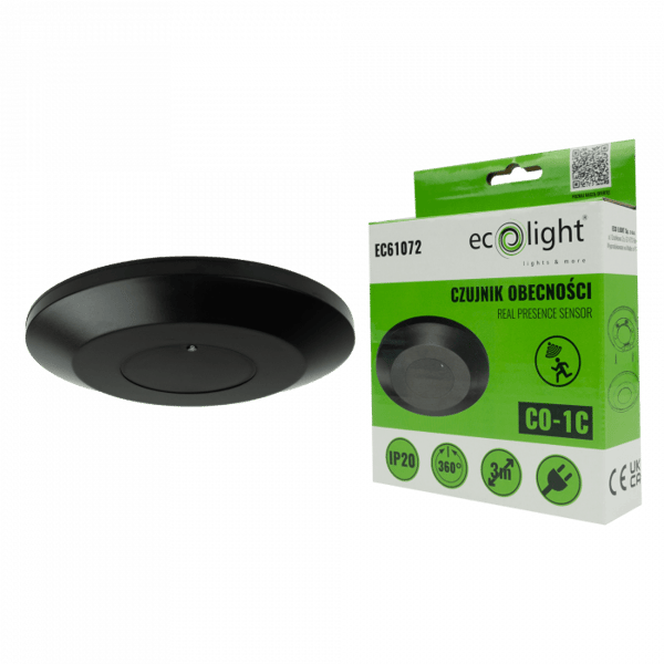 Loftmonteret tilstedeværelsessensor, sort, justerbar 360 grader, IP20 Ecolight