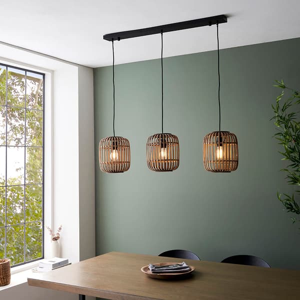 Rustik pendellampe, beige bambus, 3xE27 10W MATHIAS Endon
