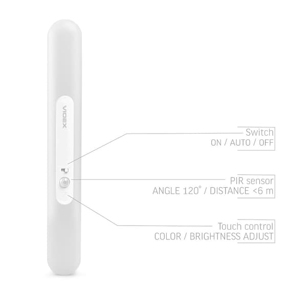Videx genopladelig USB-C LED-møbellampe med magnet og bevægelsessensor
