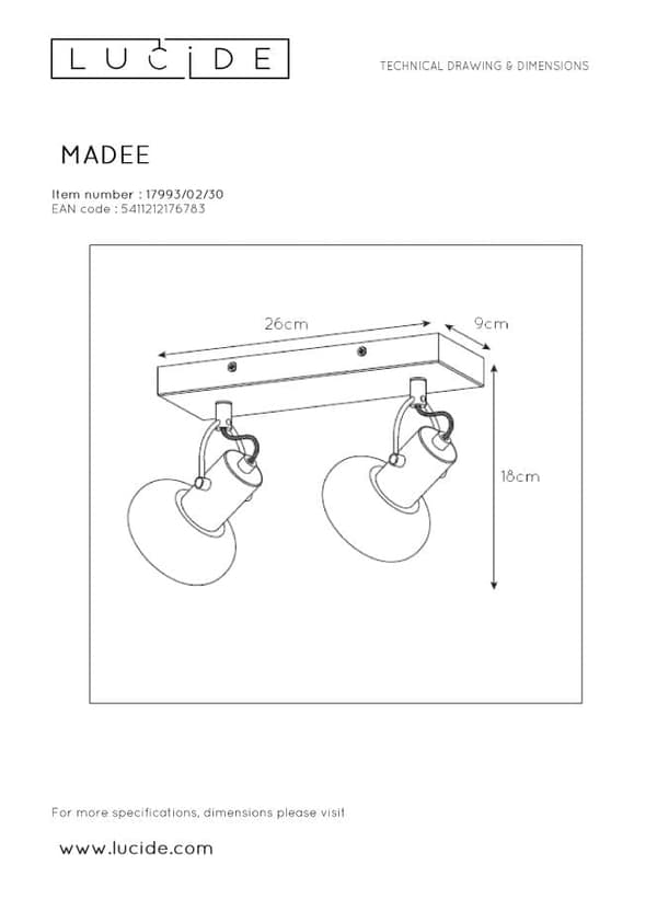 Lucide E14 25W MADEE 17993/02/30 -kohdevalaisin