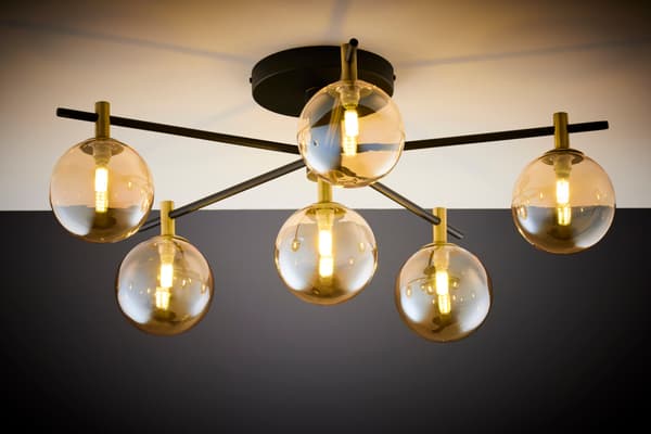 Loftlampe moderne sort-guld glaskugler rav 6xG9 14W FIGARO Jupiter