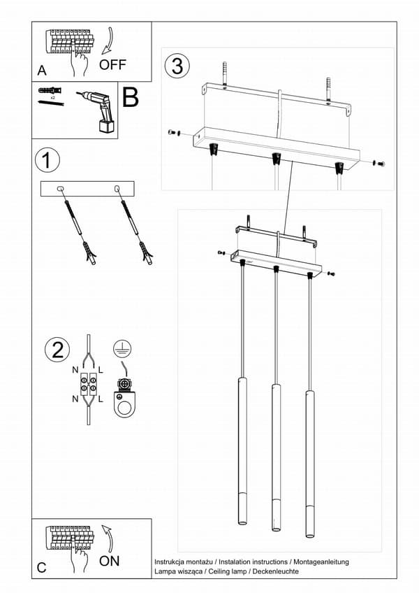 MOZAICA 3L pendellampe sort/krom Sollux Lighting SL.0886
