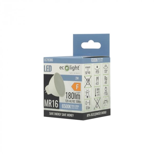 Ecolight välkkymätön LED-kohdevalaisin MR16 2W 12V 6500K 160lm
