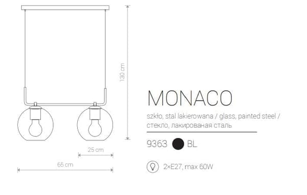 Nowodvorski MONACO sort pendel lysekrone, glas 9363