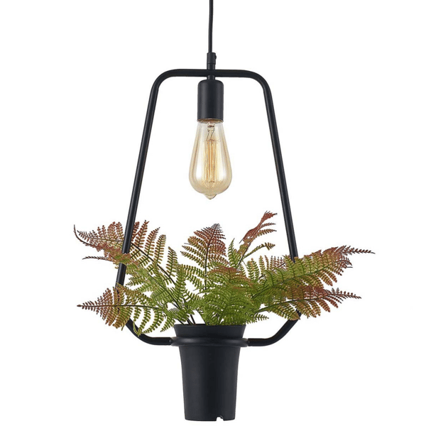 Trapezformet pendellampe med blomst sort E27 SOREN 313867 Polux