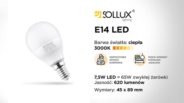 LED-lamppu E14 7,5W lämmin Sollux Lighting SL.0970