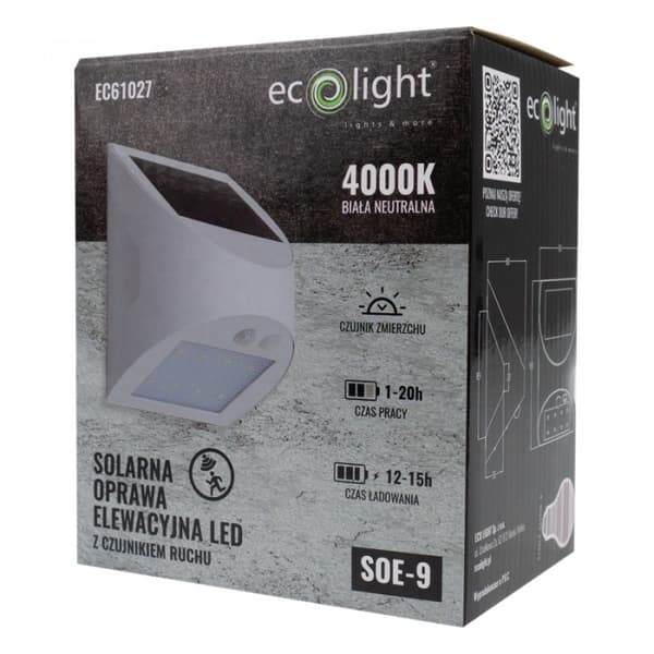 LED 3W 4000K hvid facade solcellelampe PIR og skumringssensor Ecolight