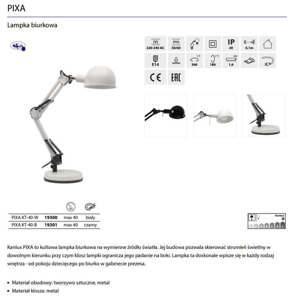 Kanlux PIXA skrivebordslampe model 19300