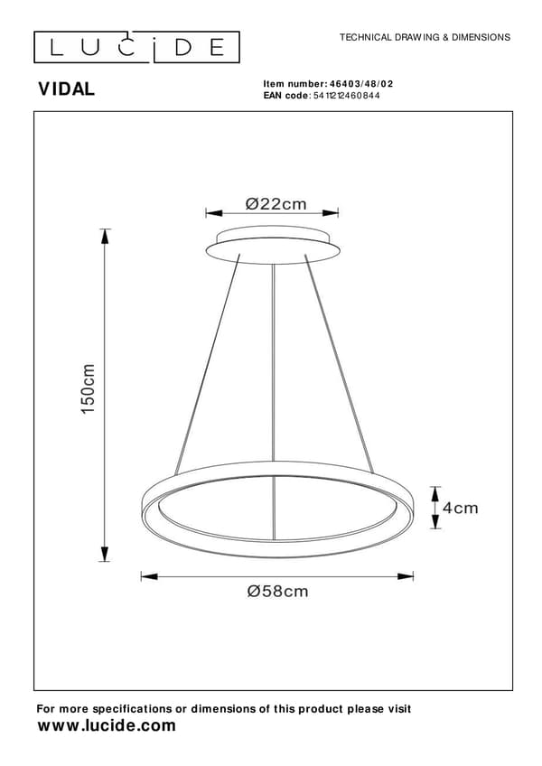 VIDAL LED 48W Lucide guld ring pendel