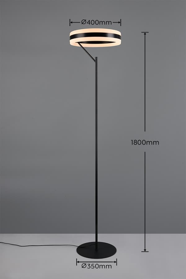 Moderne sort gulvlampe med stor LED lysring 21W DIOS Trio