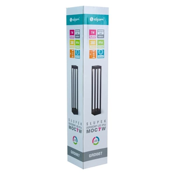 Puutarhapylväs 60 cm neliö LED 7W musta IP54 DPM