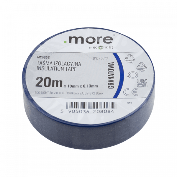 Isoleringstape 19mm x 0.13mm mørkeblå 20m 1 stk. Ecolight