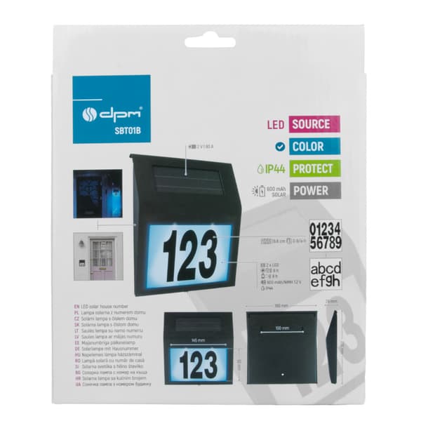 LED-solcellslampa svart belyst husnummer IP44 DPM