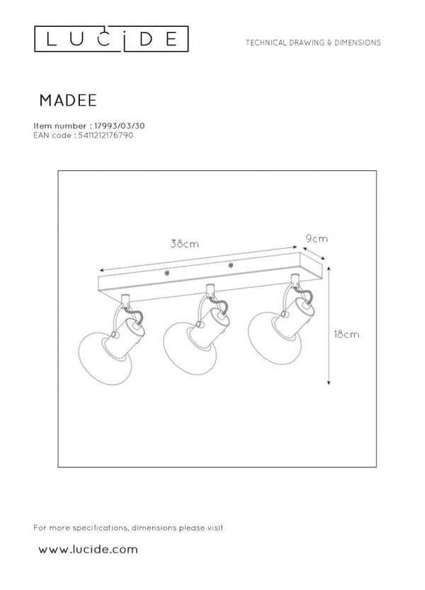 Lucide SPOTLIGHT lampe E14 25W MADEE 17993/03/30