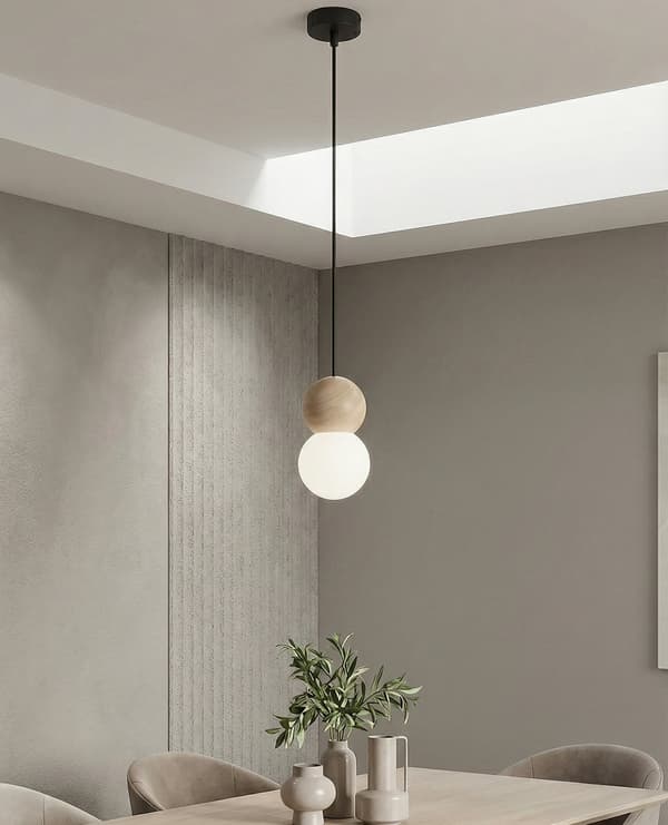 Pendellampe moderne sort-hvid træ og glaskugle 1xG9 8W LOOP Emibig