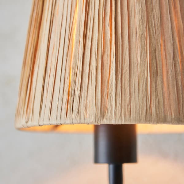 Væglampe boho mat sort beige raffia skærm 1xE14 7W WRIGGLE Endon