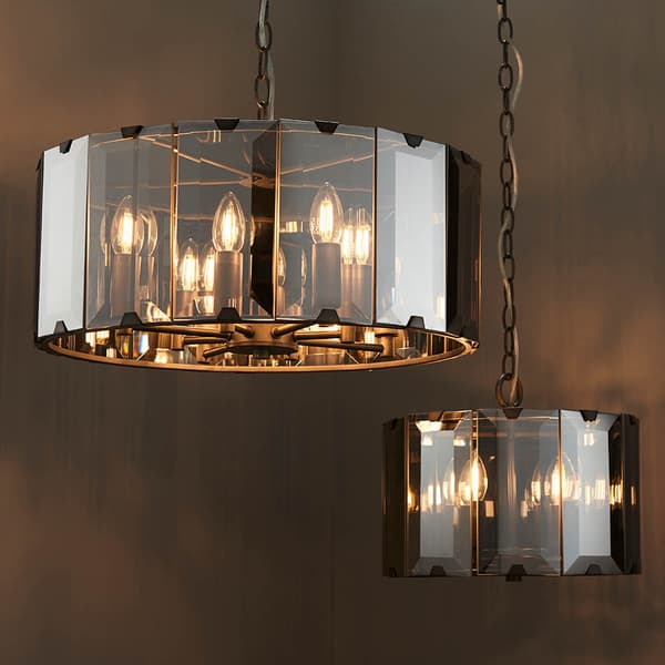 CLOONEY Endon stor panel lysekrone 8xE14 40W røget glas pendel