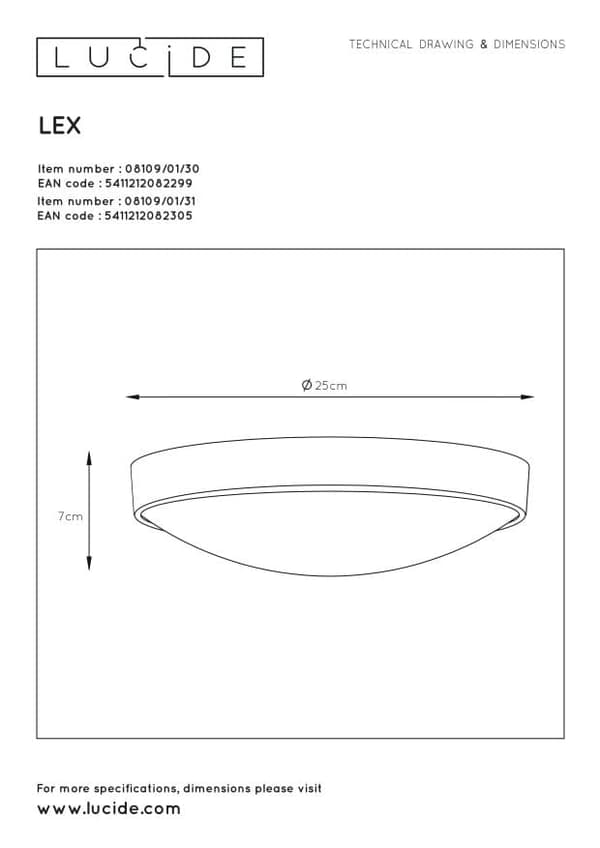 LOFTLAMPE PLAFOND Lucide E27 40W LEX 08109/01/30