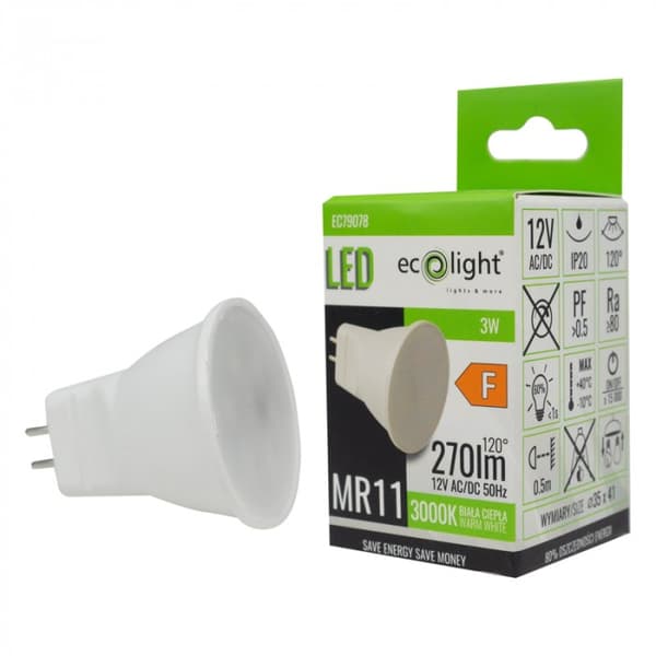 Välkkymätön LED-lamppu MR11 3W 12V 3000K 270lm Ecolight