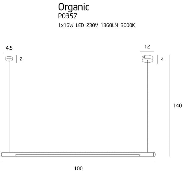 Moderne hvid pendel, 100 cm ORGANIC LED 16W P0357 Maxlight