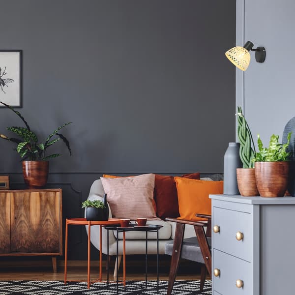 Boho væglampe til soveværelset med afbryder E14 mat sort Rattan 3133 Rabalux