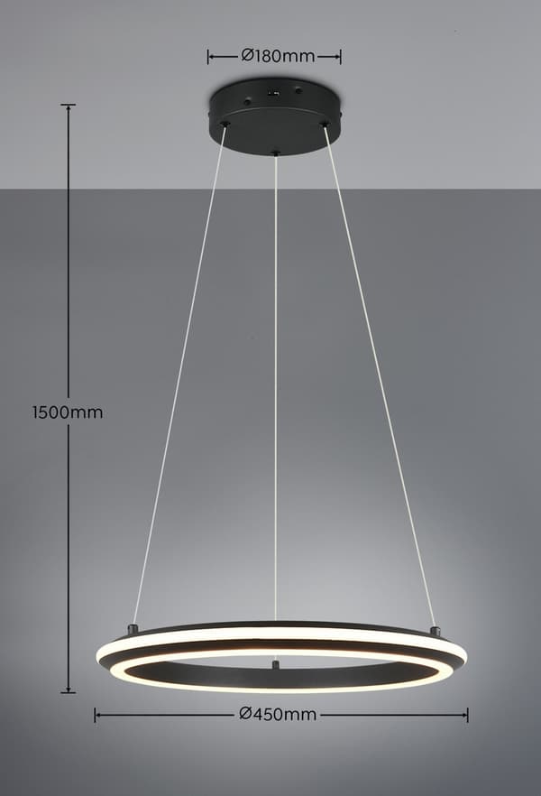 Moderne sort ring pendel ø45cm variabel farve LED 34W AMADOR Trio