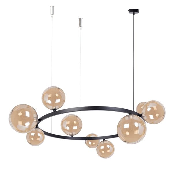 Pendel lysekrone sort ring glaskugler ravfarvet til stue 9xG9 12W BOLERO Sigma Lighting