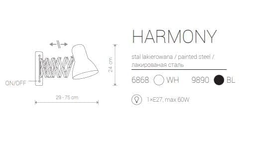 Væglampe LED Nowodvorski HARMONY sort, stål 9890