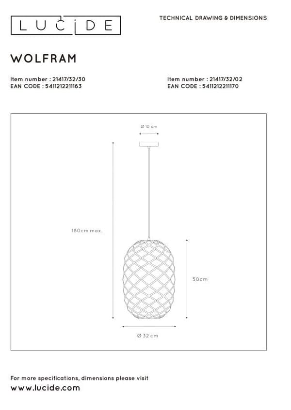 Lucide E27 60W WOLFRAM Pendellampe 21417/32/02