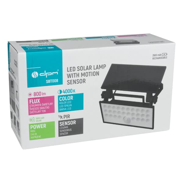 8W LED solcellelampe med bevægelsessensor sort IP65 DPM