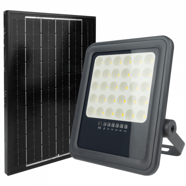 LED-strålkastare 100W grå halogen med solpanel fjärrkontroll skymningssensor Ecolight