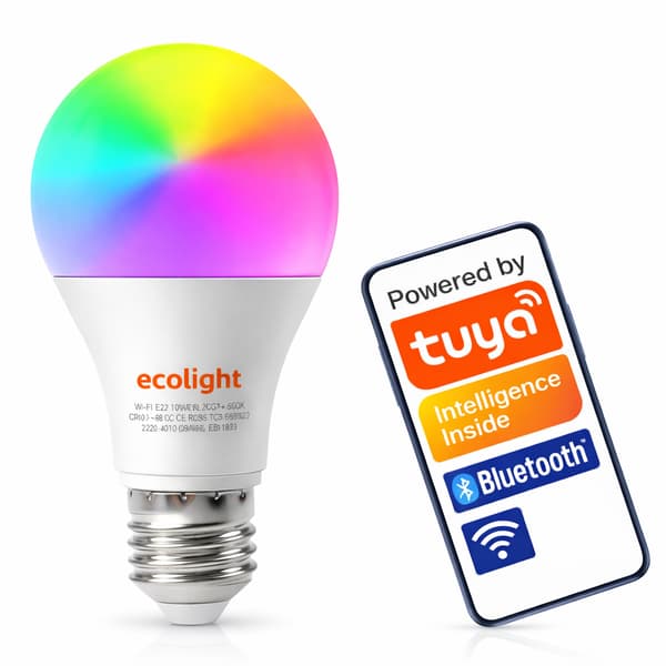 SMART dæmpbar kugleformet LED-pære E27 A60 9W 800lm RGB+CCT Tuya Bluetooth Ecolight